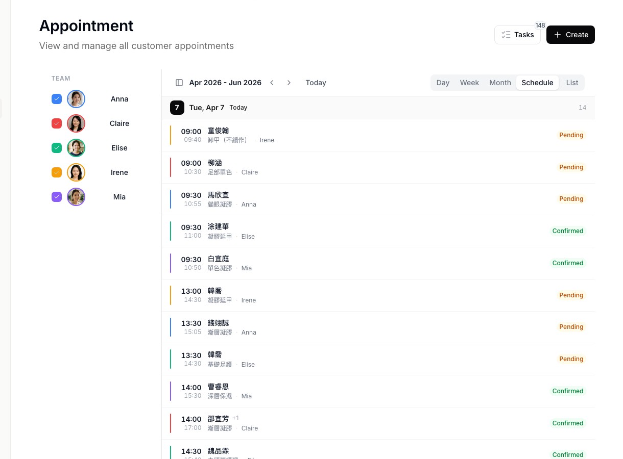 Appointment schedule view